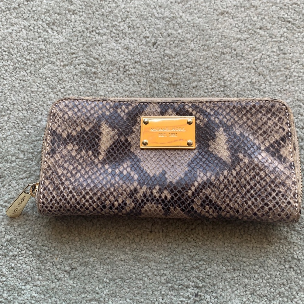 Snakeskin michael Kors zip around wallet
